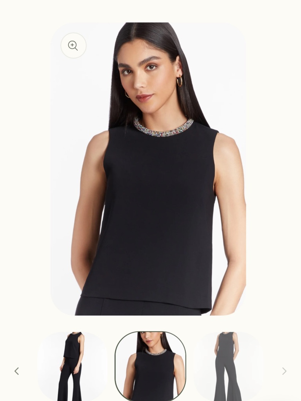 Amanda Uprichard Black Sleeveless Camisole with Multicolor Beaded Neckline